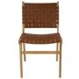 Set of 2 Solid Oak Tan Faux Leather Woven Dining Chairs - Bree