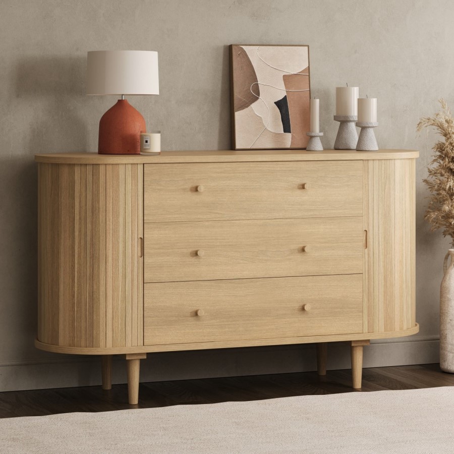 Wide Oak Sideboard with Cupboards - Breuer