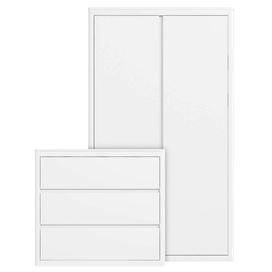 White Wardrobe and Chest of Drawers Set - Lexi