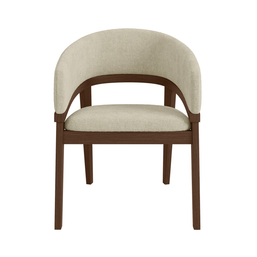 Set of 6 Walnut and Beige Upholstered Curved Dining Chairs - Owen