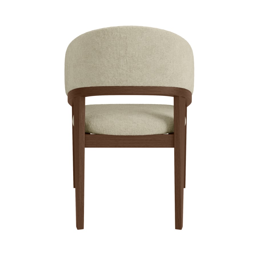 Set of 6 Walnut and Beige Upholstered Curved Dining Chairs - Owen