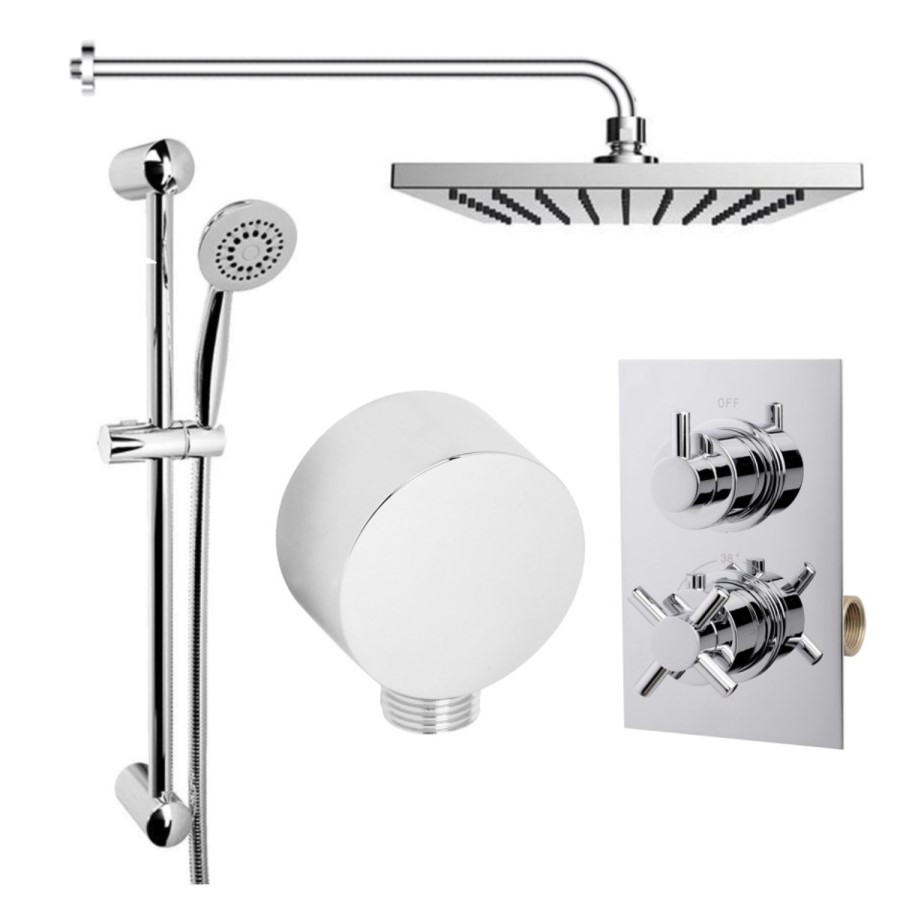 Concealed Thermostatic Mixer Shower with Wall Mounted Rain Shower Head & Handset- EcoStyle