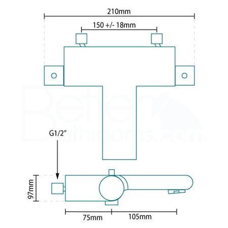 Montroc Thermostatic Bath Shower Mixer with Chenai Riser Rail Kit