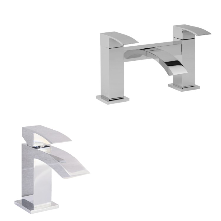 Chrome Bath and Basin Tap Set - Wave