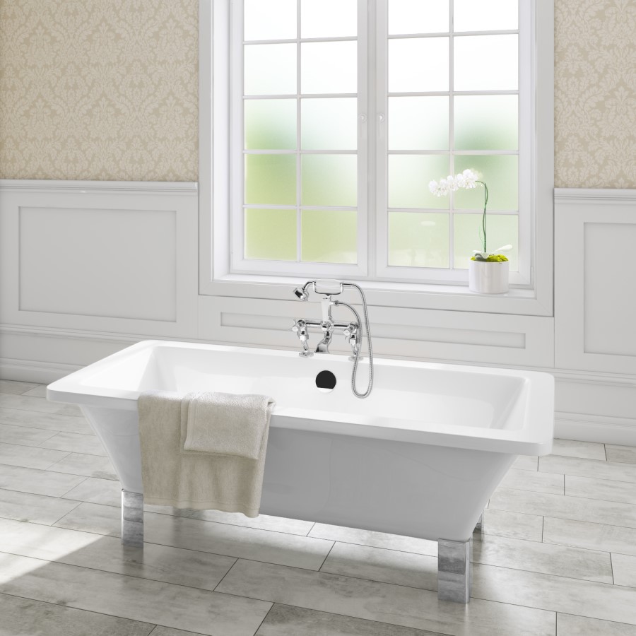 Grade A1 Double Ended Freestanding Bath with Chrome Feet 1700 x 750mm - Athena