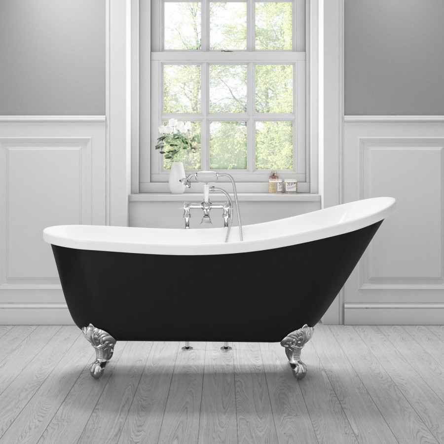 Lunar Traditional Black Freestanding Slipper Bath - 1620 x 730mm