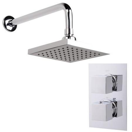EcoCube Thermostatic Dual Shower Valve with Square 150mm Shower Head and Wall Arm 