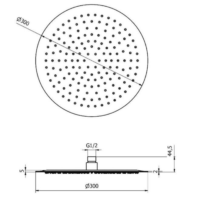 Grade A1 - 300mm Chrome Ultra Slim Round Rainfall Shower Head with Ceiling Arm