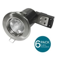 Better Bathrooms 6 Pack Fixed Fire Rated LED Brushed Steel Downlight - Bulbs Included  - COOL Light Bulb