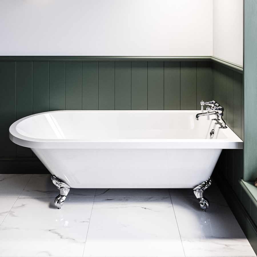 Grade A2 - Freestanding Single Ended Bath with Chrome Feet 1660 x 740mm - Park Royal