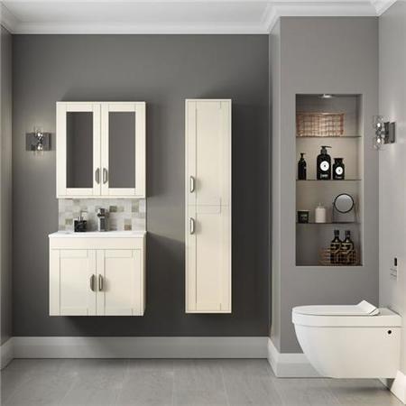 1400mm Wall Hung Storage Unit - Ivory Tall Boy Cabinet Modern Handles - Nottingham Range