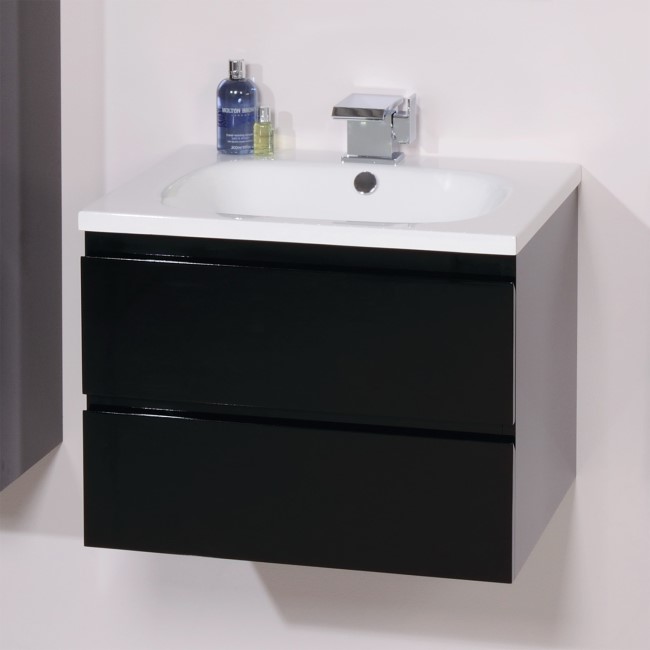 600mm Wall Hung Vanity Basin Unit Black Double Drawer Barcelona