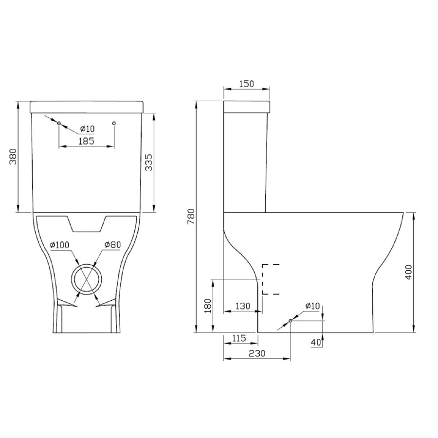 Close Coupled Short Projection Toilet with Wrap Soft Close Seat - Austin