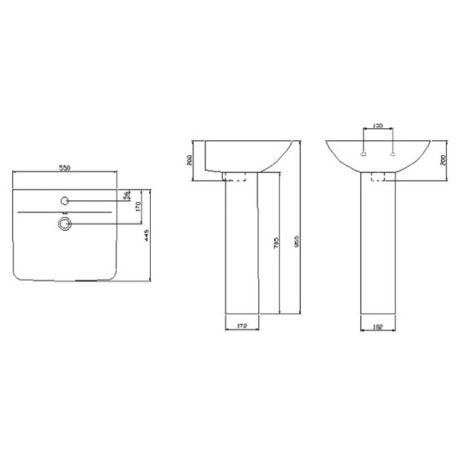 550mm Basin and Full Pedestal - 1 Tap Hole -  Palma