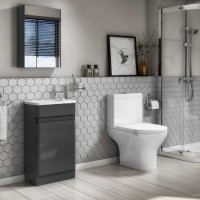 Cloakroom Suite with Dark Grey Vanity, Small Basin & Close Coupled Toilet - Portland Cloakroom Suite with Dark Grey Vanity, Small Basin & Close Coupled Toilet - Portland