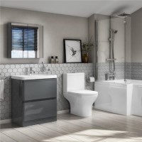 Portland 600 Floor Standing Storm Grey Gloss Vanity Unit with Portland Close Coupled Toilet Suite Portland 600 Floor Standing Storm Grey Gloss Vanity Unit with Portland Close Coupled Toilet Suite