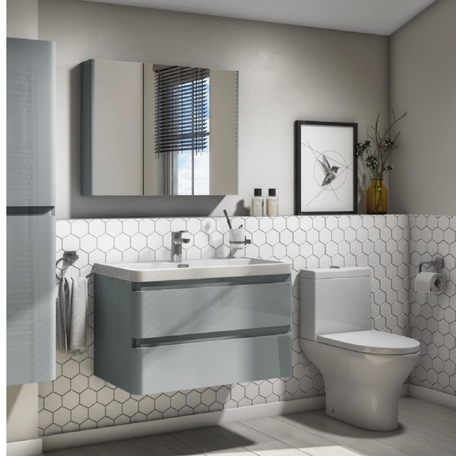 Portland 800 Wall Mounted Crisp Mist Gloss Vanity Unit with Portland Close Coupled Toilet Suite