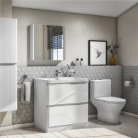 Portland 800 Floor Standing Ice White Gloss Vanity Unit with Portland Close Coupled Toilet Suite Portland 800 Floor Standing Ice White Gloss Vanity Unit with Portland Close Coupled Toilet Suite