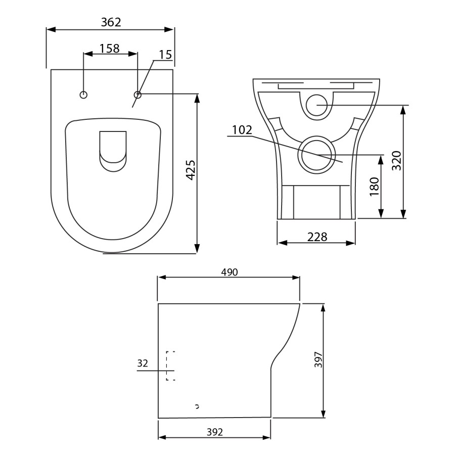 500mm Dark Grey Gloss Curved Corner WC Unit with Back to Wall Toilet - Portland