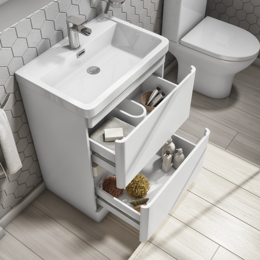 Toilet and Basin Combination Unit - 2 Drawer - White - Portland 