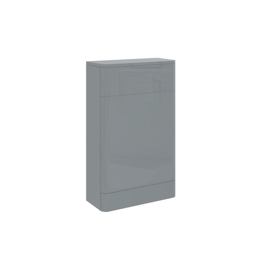500mm Light Grey Gloss Curved Corner WC Unit with Back to Wall Toilet - Portland