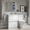 1100mm White Toilet and Sink Unit with Round Toilet and Brass Flush - Portland