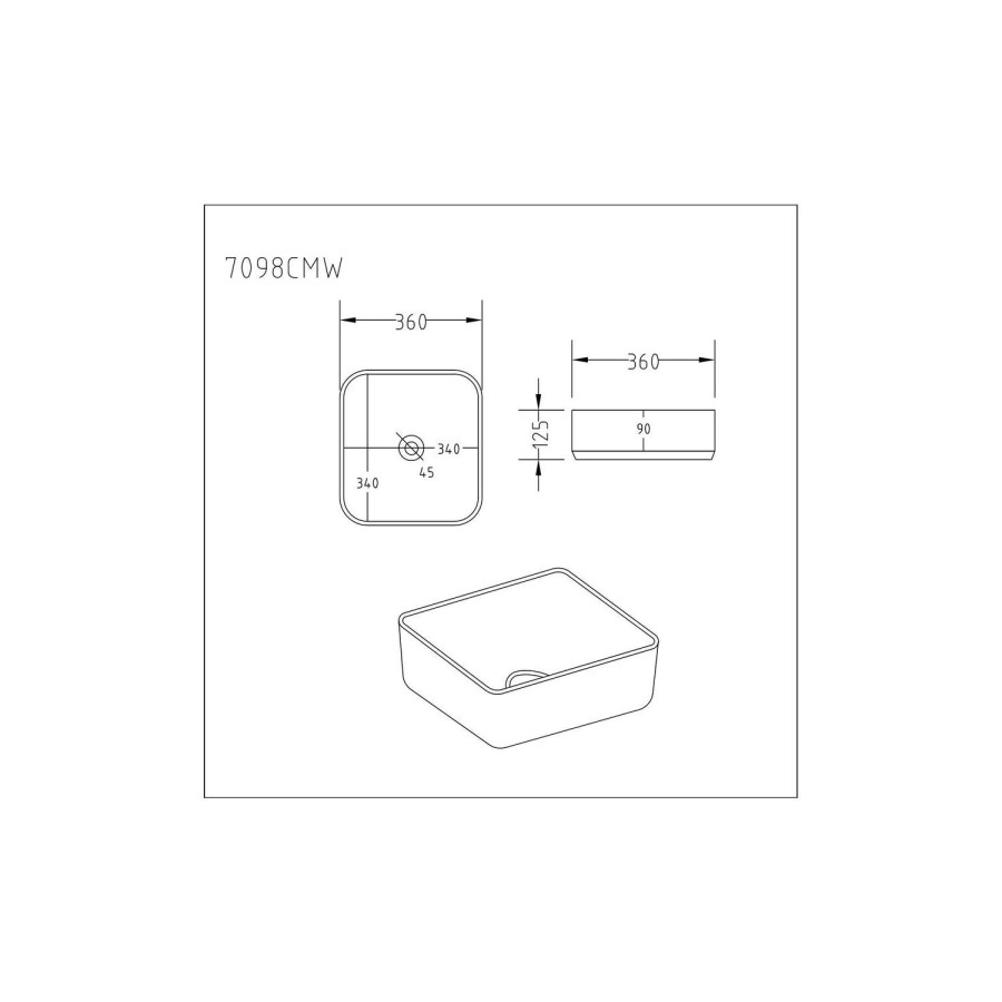 Square Countertop Basin and Waste 360mm - Augusta