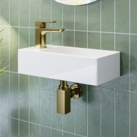 Detroit Wall Hung Basin With Brushed Brass Bottle Trap & Basin Mixer & Waste - Zana