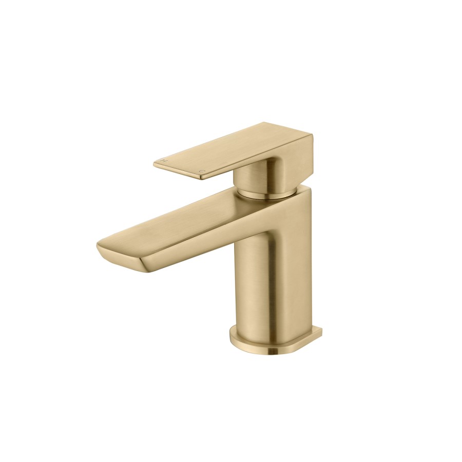 Detroit Wall Hung Basin With Brushed Brass Bottle Trap & Basin Mixer & Waste - Zana