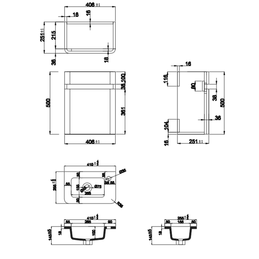 410mm White Wall Hung Cloakroom Vanity Unit with Basin - Portland
