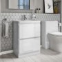 600mm White Gloss Floorstanding Vanity Basin Unit with 2 Drawers - Portland