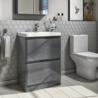600mm Dark Grey Freestanding Vanity Unit with Basin - Portland
