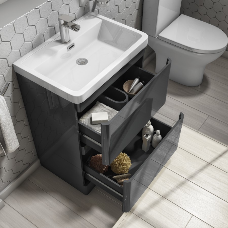 600mm Dark Grey Freestanding Vanity Unit with Basin - Portland