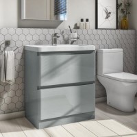 800mm Light Grey Freestanding Vanity Unit with Basin - Portland