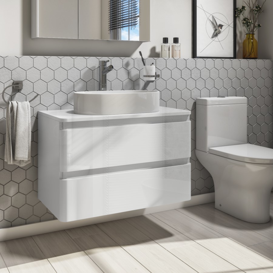 800mm White Wall Hung Countertop Vanity Unit with Basin - Portland