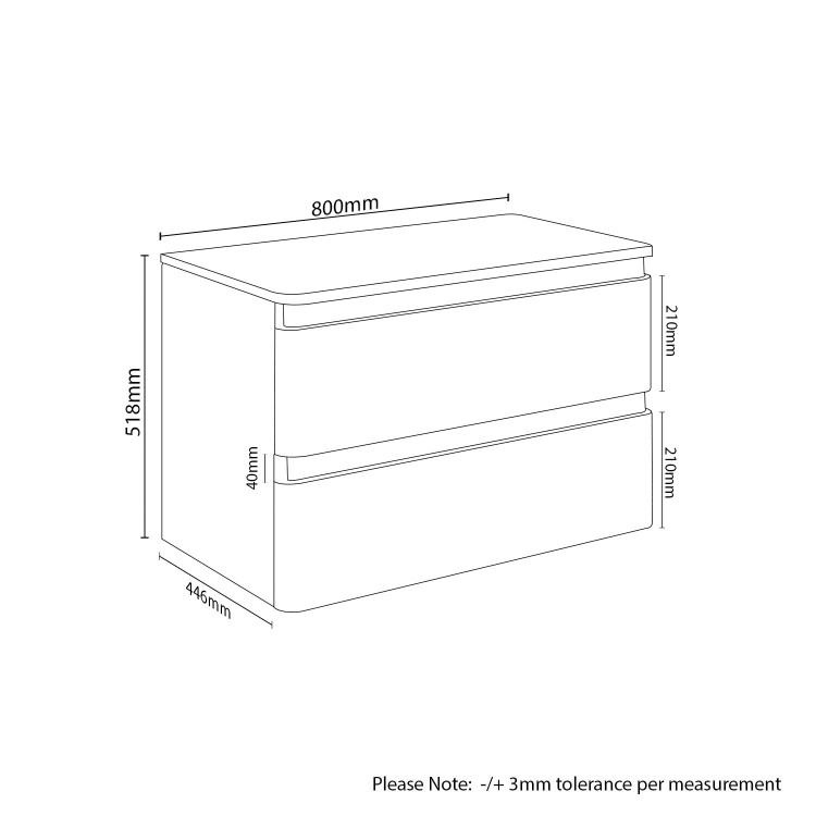 800mm White Gloss Wall Hung 2 Drawer Vanity Unit- Portland