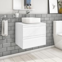 600mm White Wood Effect Wall Hung Countertop Vanity Unit with Basin - Boston 600mm White Wood Effect Wall Hung Countertop Vanity Unit with Basin - Boston