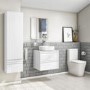600mm White Wood Effect Wall Hung Countertop Vanity Unit with Basin - Boston