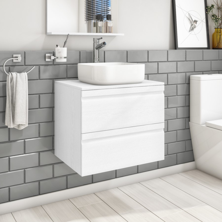 600mm Wall Hung 2 Drawer Vanity Unit White - Boston