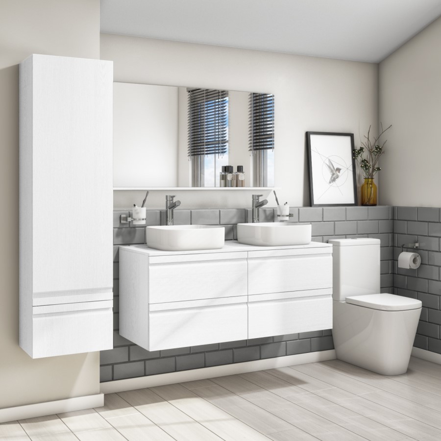 1200mm Wall Hung 4 Drawer Vanity Unit White - Boston