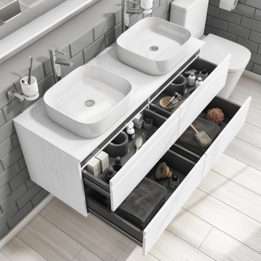 1200mm Wall Hung 4 Drawer Vanity Unit White - Boston