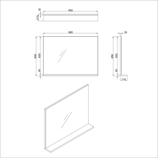 Rectangular White Oak Mirror With Shelf 65 x 90cm - Boston