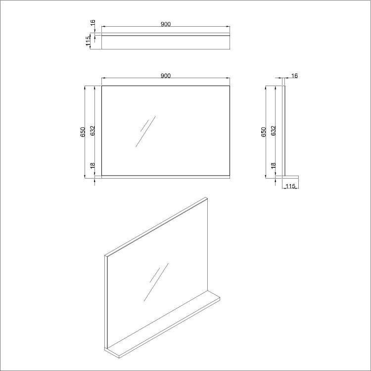 Rectangular White Oak Mirror With Shelf 65 x 90cm - Boston