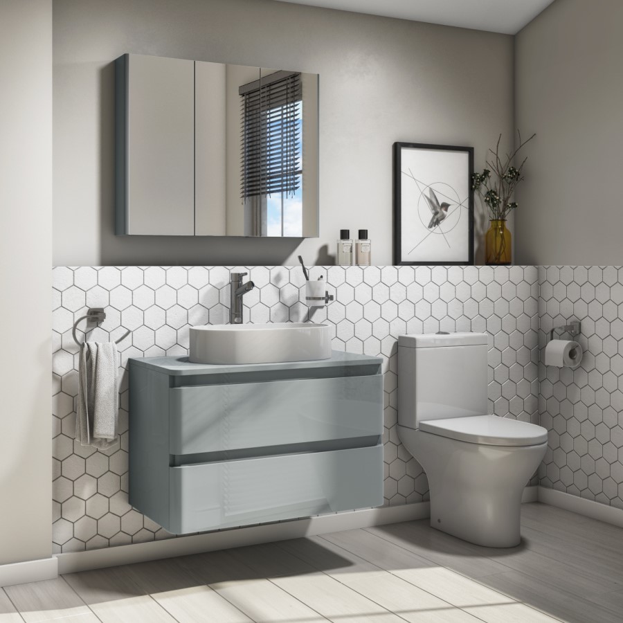 800mm Light Grey Wall Hung Countertop Vanity Unit with Basin - Portland