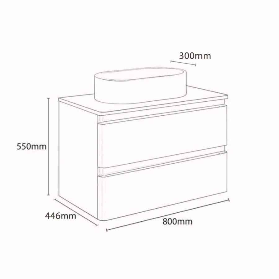 800mm Light Grey Wall Hung Countertop Vanity Unit with Basin - Portland