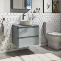 600mm Light Grey Wall Hung Countertop Vanity Unit with Basin - Portland