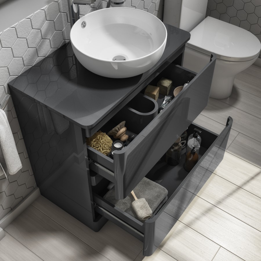 600mm Dark Grey Freestanding Countertop Vanity Unit with Basin - Portland