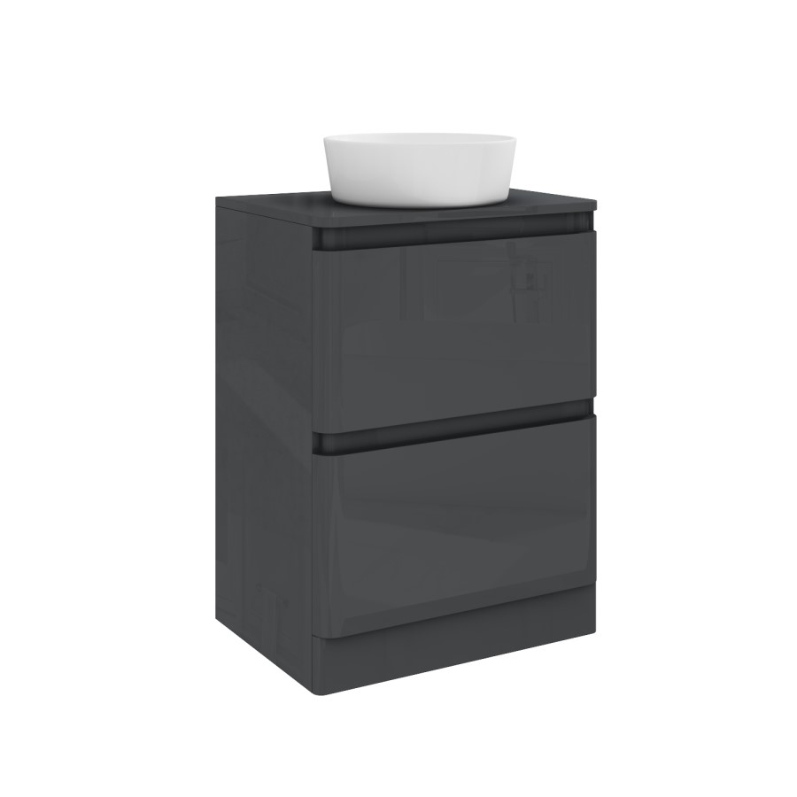 600mm Dark Grey Freestanding Countertop Vanity Unit with Basin - Portland