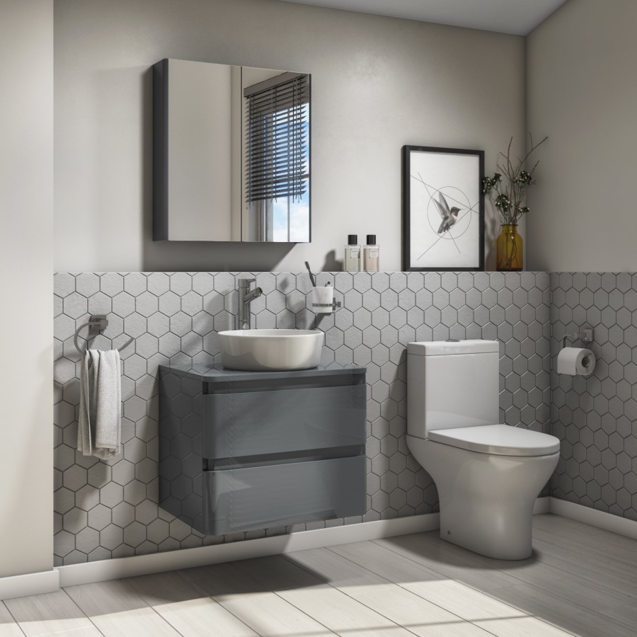 600mm Dark Grey Wall Hung Countertop Vanity Unit with Basin - Portland