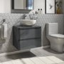 600mm Dark Grey Gloss Wall Hung Vanity Unit with Countertop - Portland